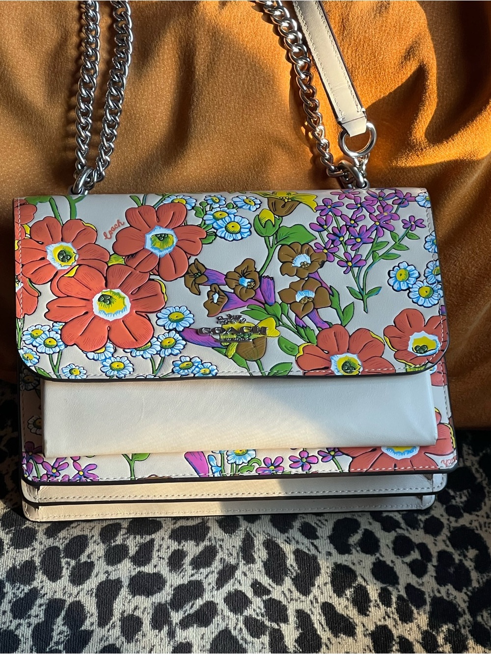 Coach Klaire Crossbody Leather Shoulder Bag in White with Multicolor